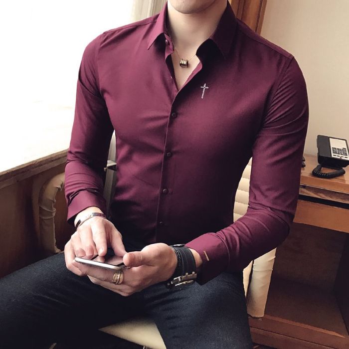 Burgundy dress shirt men